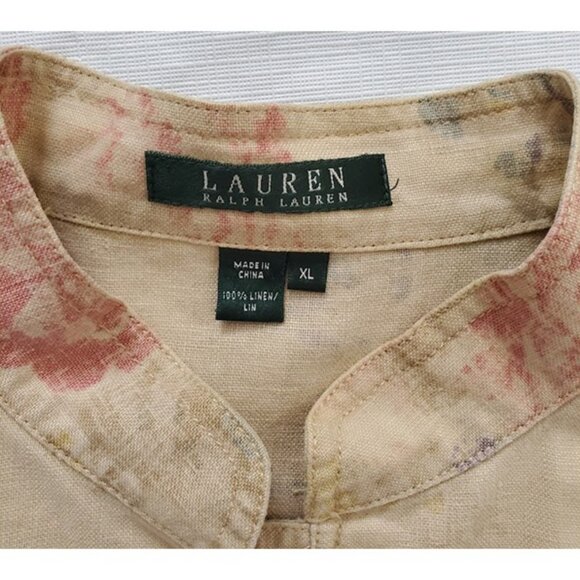 Vintage Ralph Lauren Linen Floral Print Jacket 3/4 Sleeves Frog Button Sz XL - Picture 2 of 9